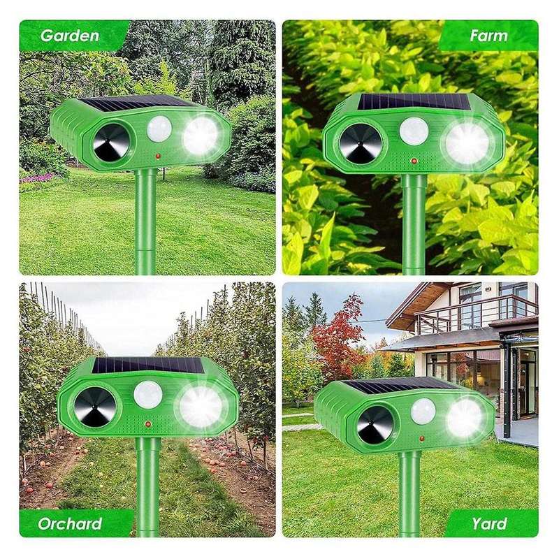 2 PCS Ultrasonic Animal Repellent Outdoor Solar Animal Repeller Waterproof with Motion Sensor LED St