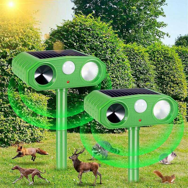 2 PCS Ultrasonic Animal Repellent Outdoor Solar Animal Repeller Waterproof with Motion Sensor LED St
