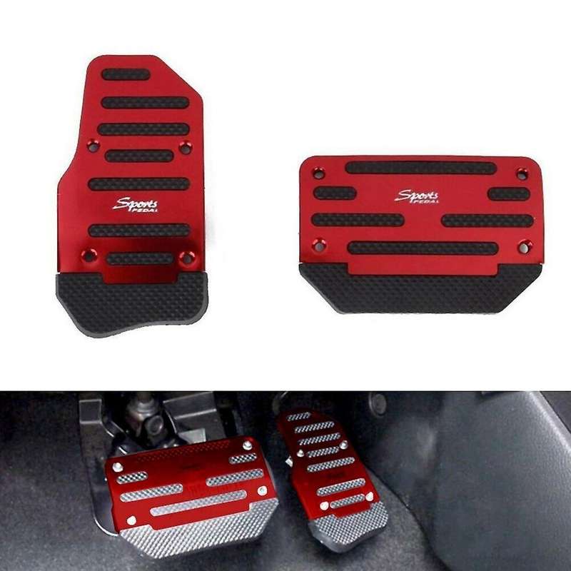2 PCS Universal Aluminum Car Accessories Automatic Pedal Brake Foot Treadle Cover Red Non-Slip Kit