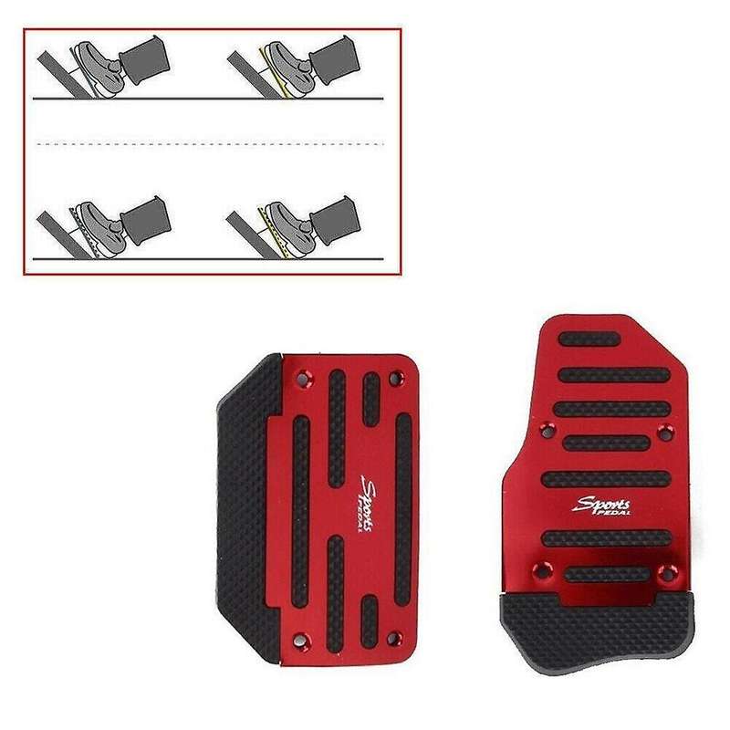 2 PCS Universal Aluminum Car Accessories Automatic Pedal Brake Foot Treadle Cover Red Non-Slip Kit