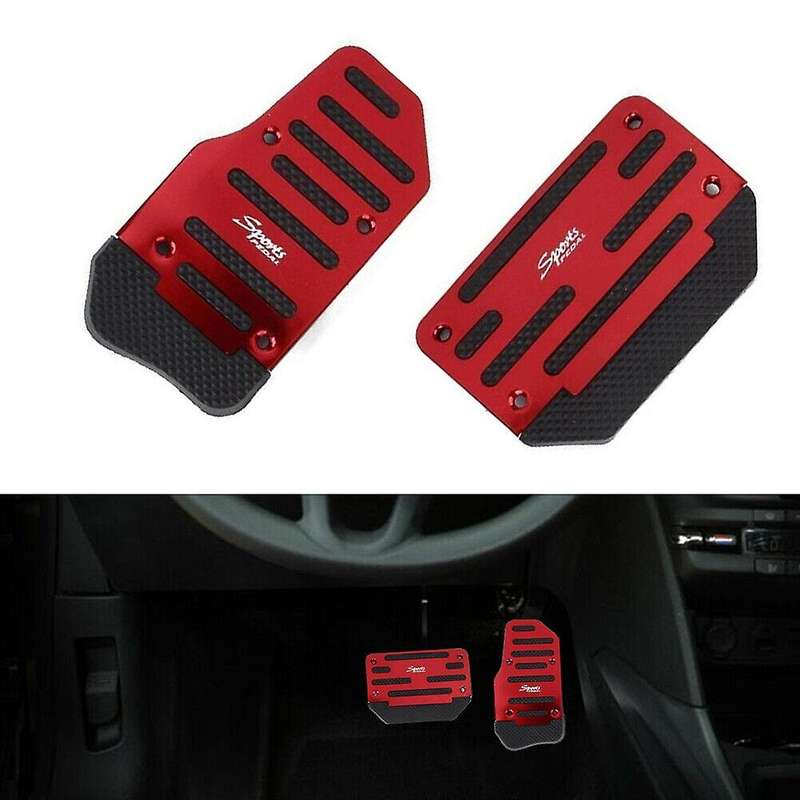 2 PCS Universal Aluminum Car Accessories Automatic Pedal Brake Foot Treadle Cover Red Non-Slip Kit