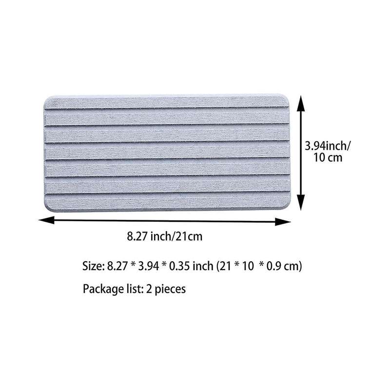 2 Pcs Water Absorbent Diatomite Coasters Rectangle, Grooved , Water Absorbing Stone Gray