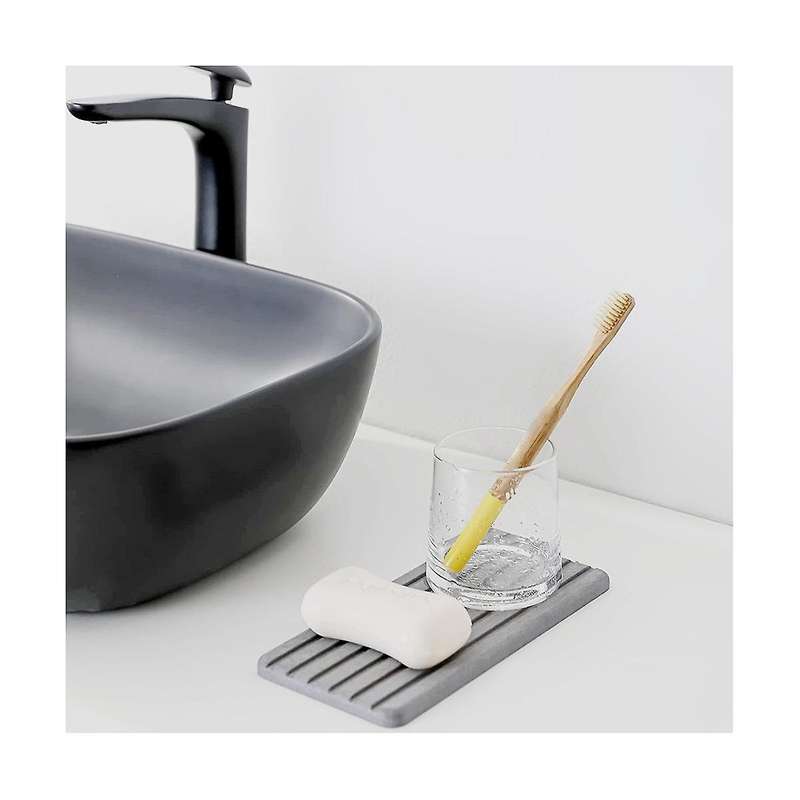 2 Pcs Water Absorbent Diatomite Coasters Rectangle, Grooved , Water Absorbing Stone Gray