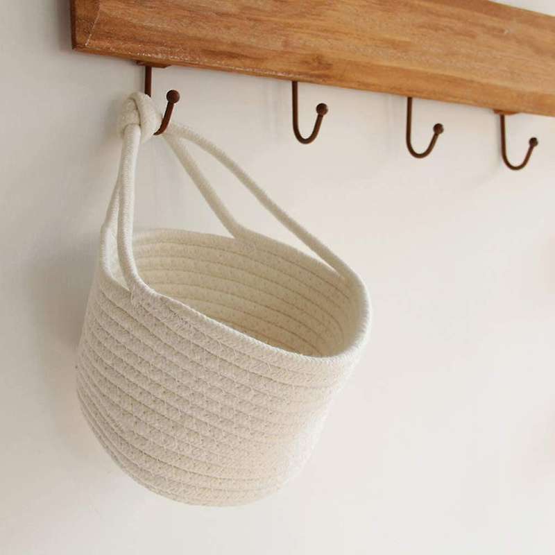 2 Pcs Wall Hanging Storage Basket Cotton Rope Basket Small Storage Basket Baby Nursery Organizer Bi