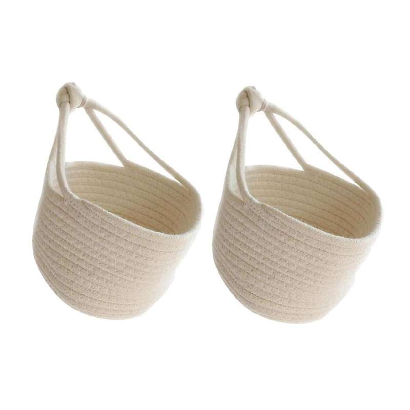 2 Pcs Wall Hanging Storage Basket Cotton Rope Basket Small Storage Basket Baby Nursery Organizer Bi