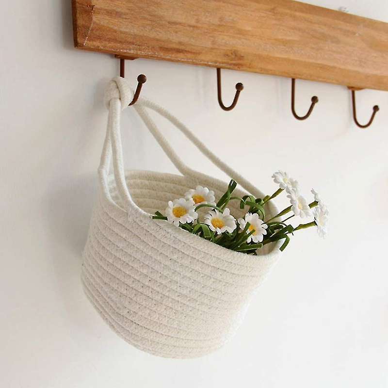 2 Pcs Wall Hanging Storage Basket Cotton Rope Basket Small Storage Basket Baby Nursery Organizer Bi
