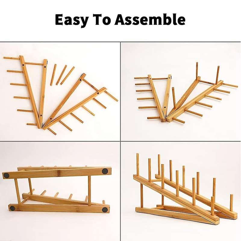 2 Pcs Wooden Dish Rack Bamboo Plate Rack Stand Pot Lid Holder, Dish Drying Rack Kitchen Cabinet Org