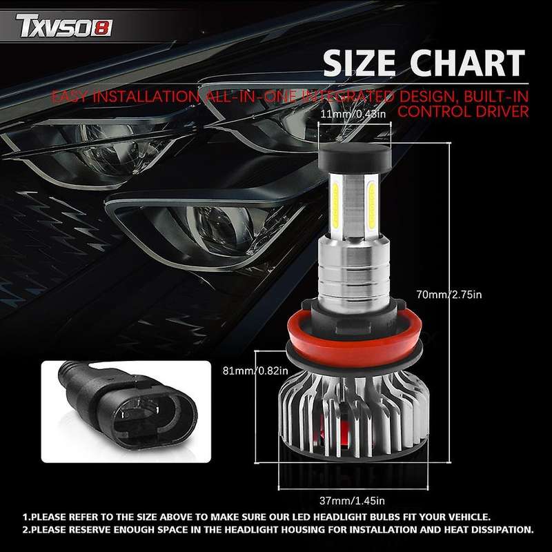 2 Pcs X3 H11 Bulbs, 110W 26000 Lumens Super Bright LED Waterproof Headlights Conversion Kit 6000K Co