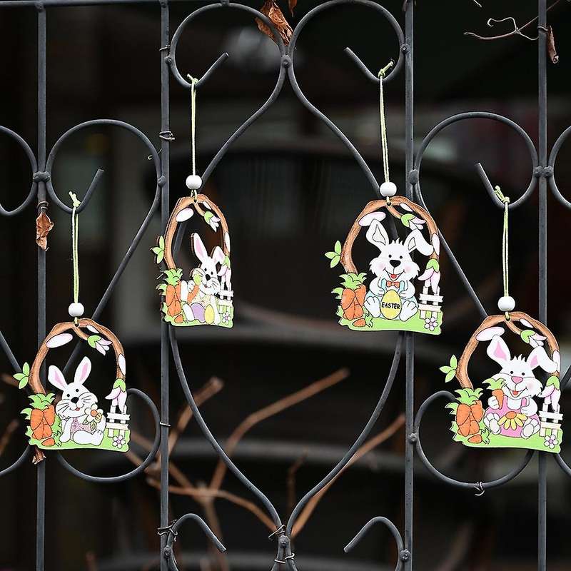 2 Pcs Wooden Easter Pendant, Bunny Crafts Hanging Ornaments Hang Tags Pendant for Home Wall Door De