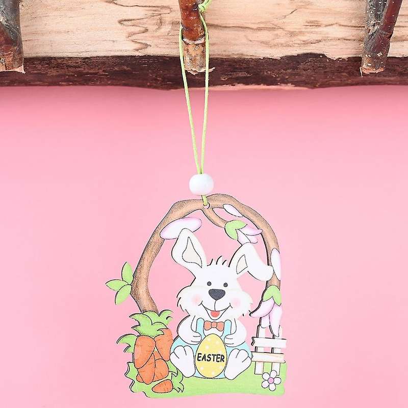 2 Pcs Wooden Easter Pendant, Bunny Crafts Hanging Ornaments Hang Tags Pendant for Home Wall Door De