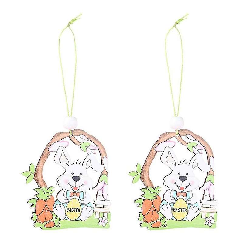 2 Pcs Wooden Easter Pendant, Bunny Crafts Hanging Ornaments Hang Tags Pendant for Home Wall Door De