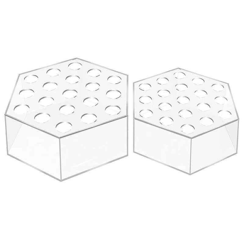 2 Piece Acrylic Hexagon Flower Vase,Clear Acrylic Vase for Home Decor Table Decorative Wedding Offic