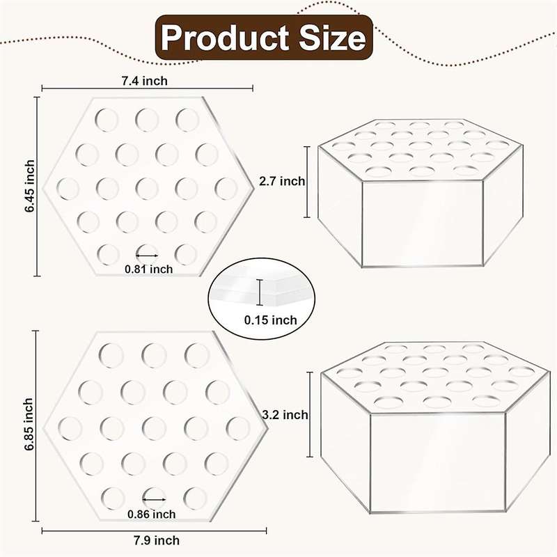 2 Piece Acrylic Hexagon Flower Vase,Clear Acrylic Vase for Home Decor Table Decorative Wedding Offic
