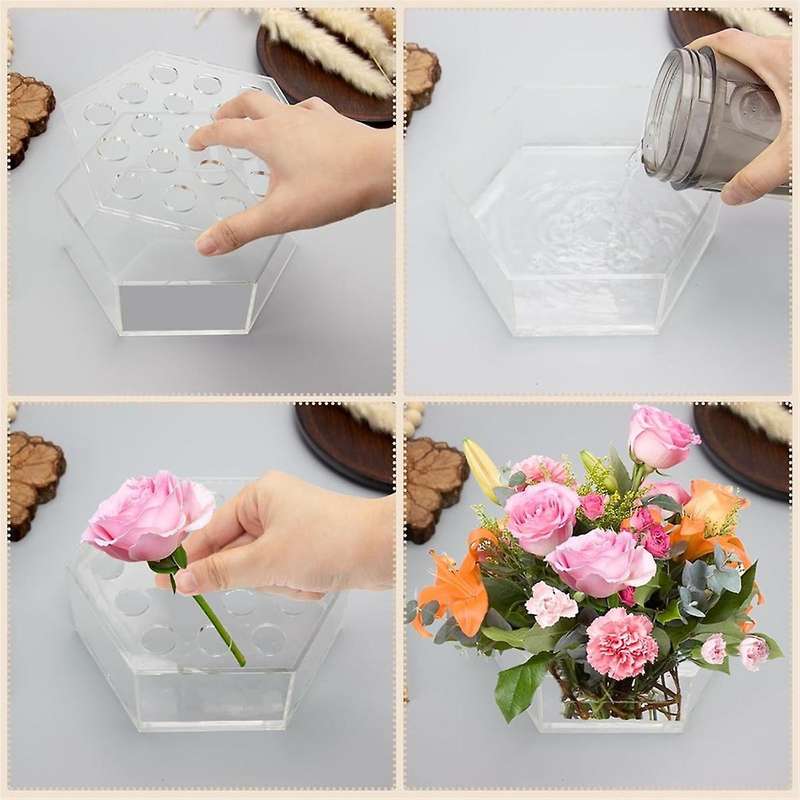 2 Piece Acrylic Hexagon Flower Vase,Clear Acrylic Vase for Home Decor Table Decorative Wedding Offic