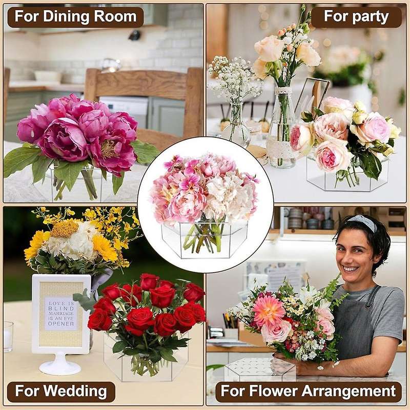 2 Piece Acrylic Hexagon Flower Vase,Clear Acrylic Vase for Home Decor Table Decorative Wedding Offic