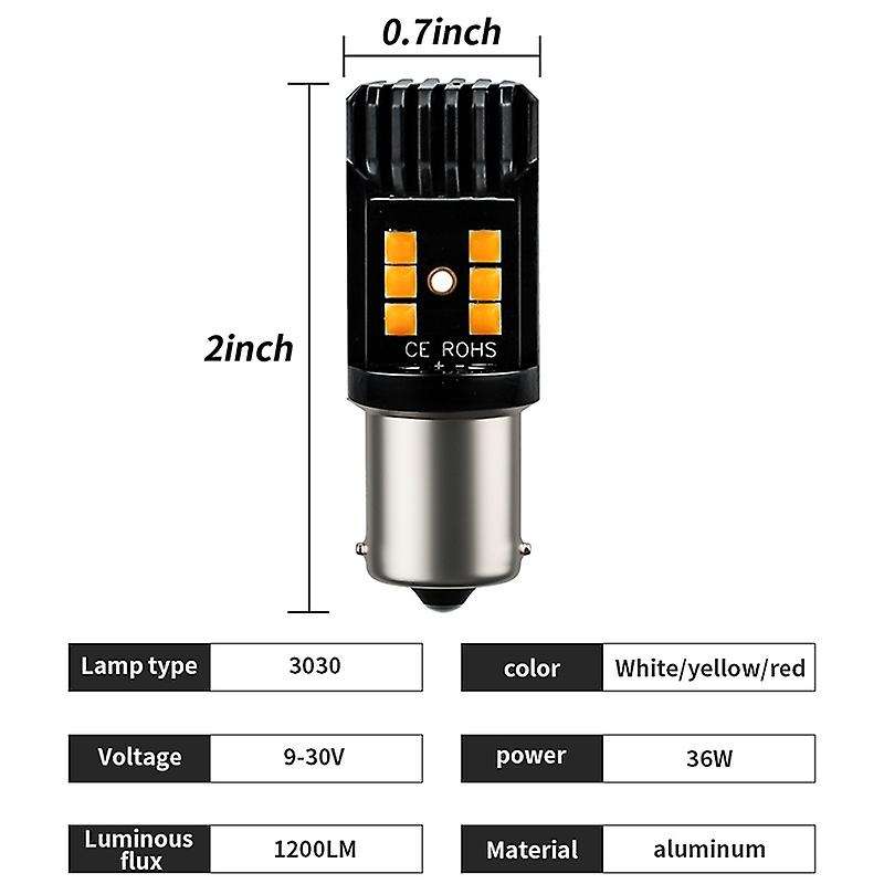 2 Pcs Yellow 1156 BA15S P21W 12SMD 3030 Signal Bulbs for Replacement Of Signal, Turn, Reverse, Brake