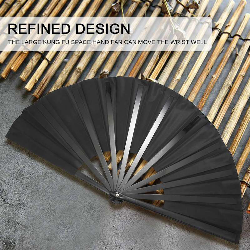 2 Pieces Folding Fan Nylon Cloth Handheld Folding Fan Chinese Kung Tai Fan Black Decoration Fold Ha