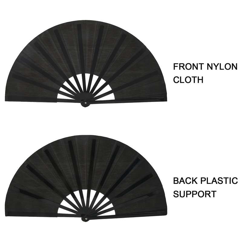 2 Pieces Folding Fan Nylon Cloth Handheld Folding Fan Chinese Kung Tai Fan Black Decoration Fold Ha