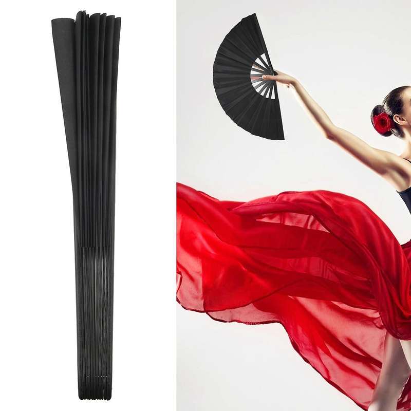2 Pieces Folding Fan Nylon Cloth Handheld Folding Fan Chinese Kung Tai Fan Black Decoration Fold Ha