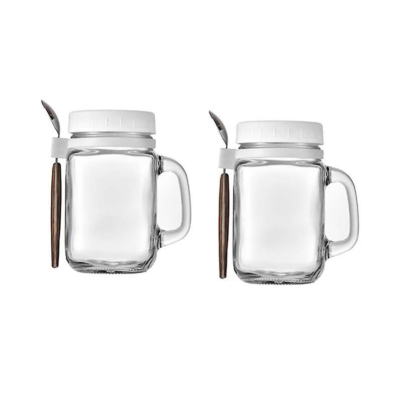 2 Pieces Glass Containers with Handle and Spoon, Glass Storage Jars , Reusable Leak-proof Cups For