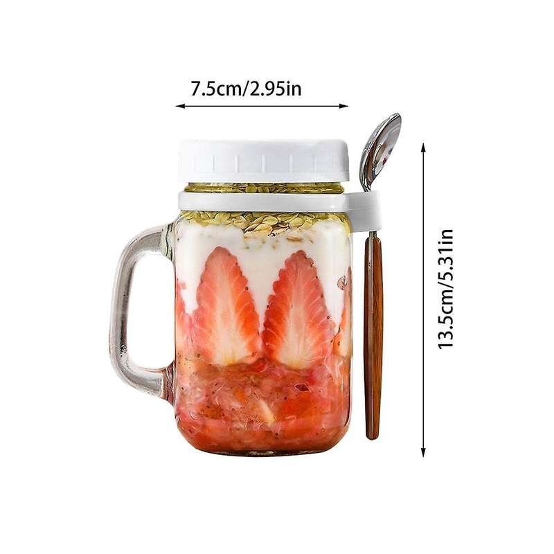 2 Pieces Glass Containers with Handle and Spoon, Glass Storage Jars , Reusable Leak-proof Cups For