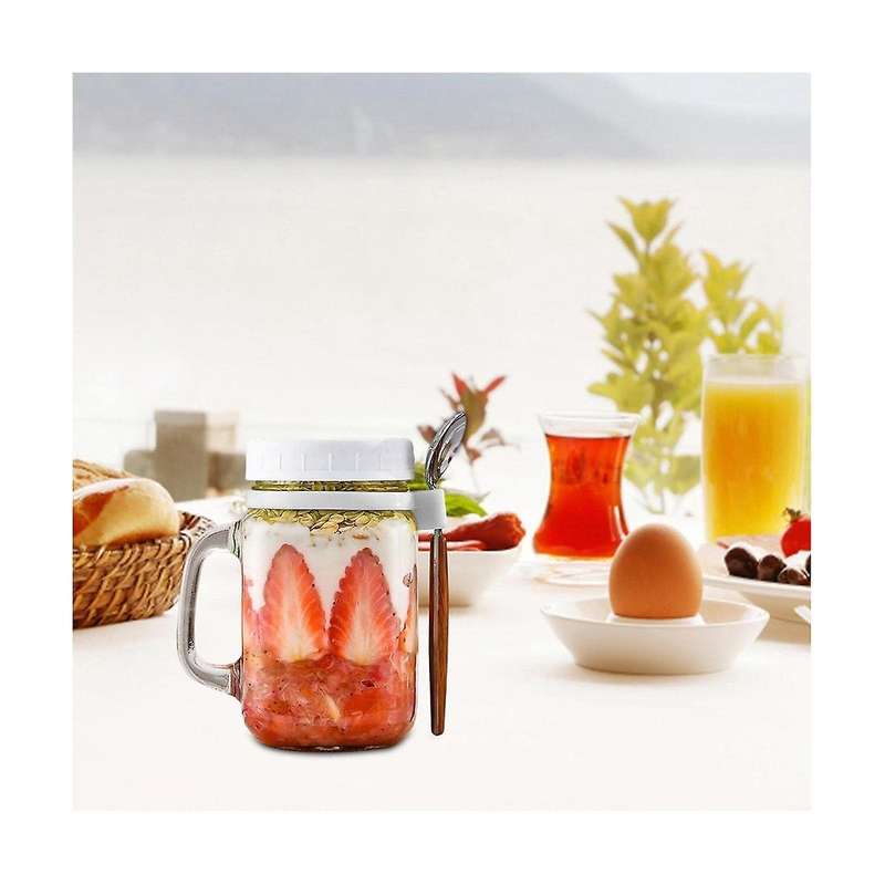 2 Pieces Glass Containers with Handle and Spoon, Glass Storage Jars , Reusable Leak-proof Cups For
