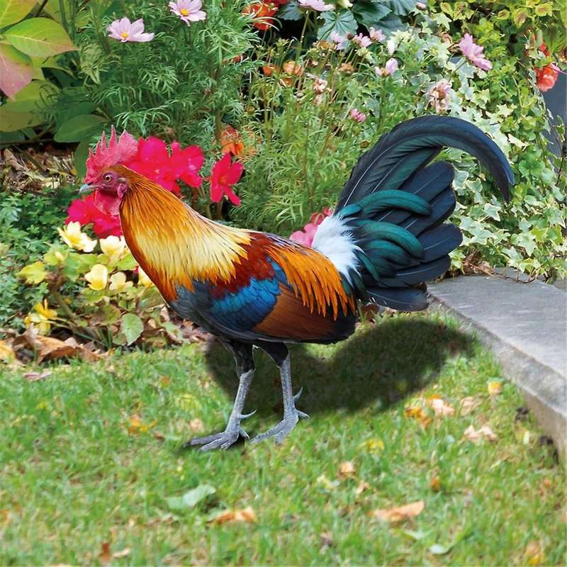 2 Pieces Acrylic Colorful Rooster Lawn Stakes Outdoor Farm Garden Animal Chicken Statues Yard Art De