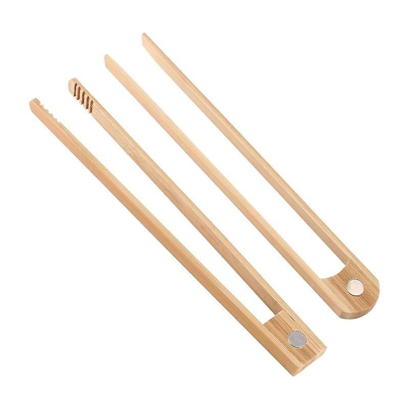2 Pieces Magnetic Bamboo Toaster Tongs 8.7 Inch Wooden Kitchen Toast Tongs for Cooking, Natural Bamb