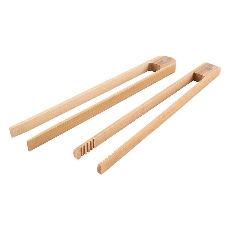 2 Pieces Magnetic Bamboo Toaster Tongs 8.7 Inch Wooden Kitchen Toast Tongs for Cooking, Natural Bamb