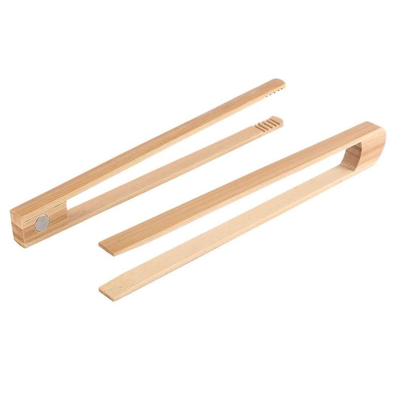 2 Pieces Magnetic Bamboo Toaster Tongs 8.7 Inch Wooden Kitchen Toast Tongs for Cooking, Natural Bamb