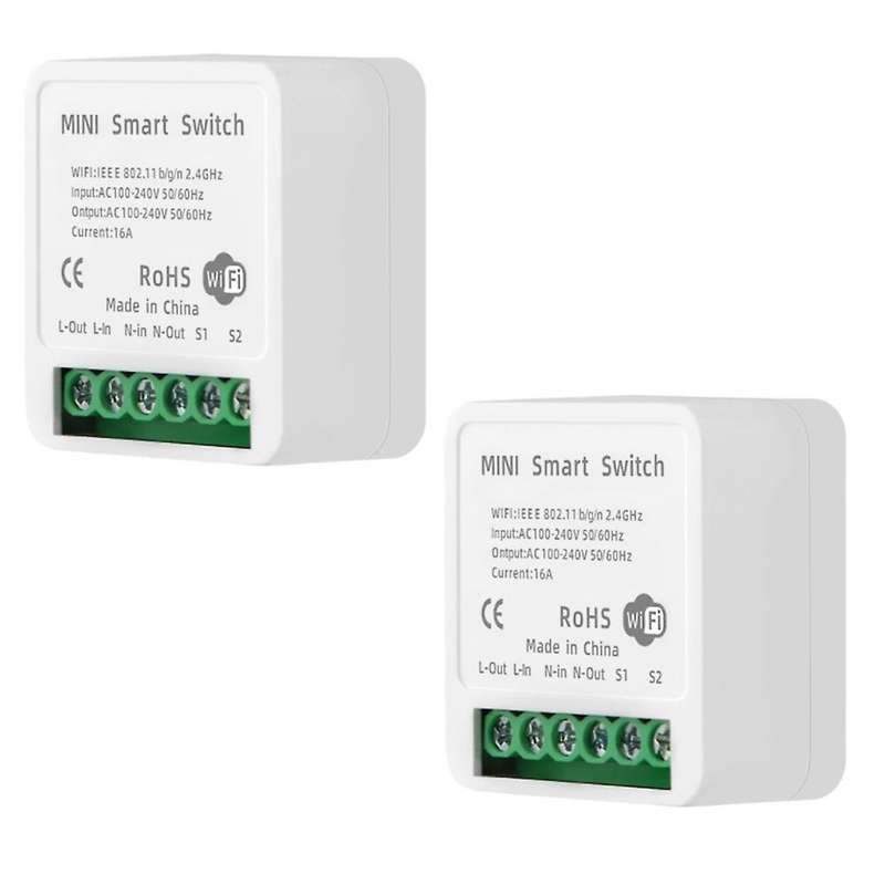 2 Pieces of 16A Tuya Wifi Mini Diy Smart Switch LED Light Smart Life Push Module for Use with Google
