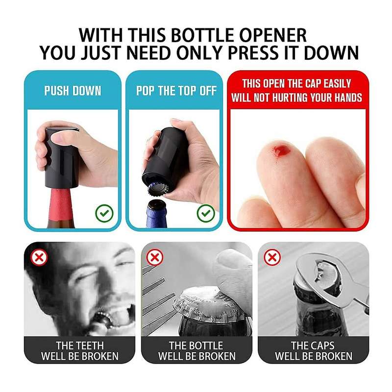2 Pieces of Push-Open Beer Bottle Opener with Magnetic Cap Opener Does Not Damage the Bottle Cap