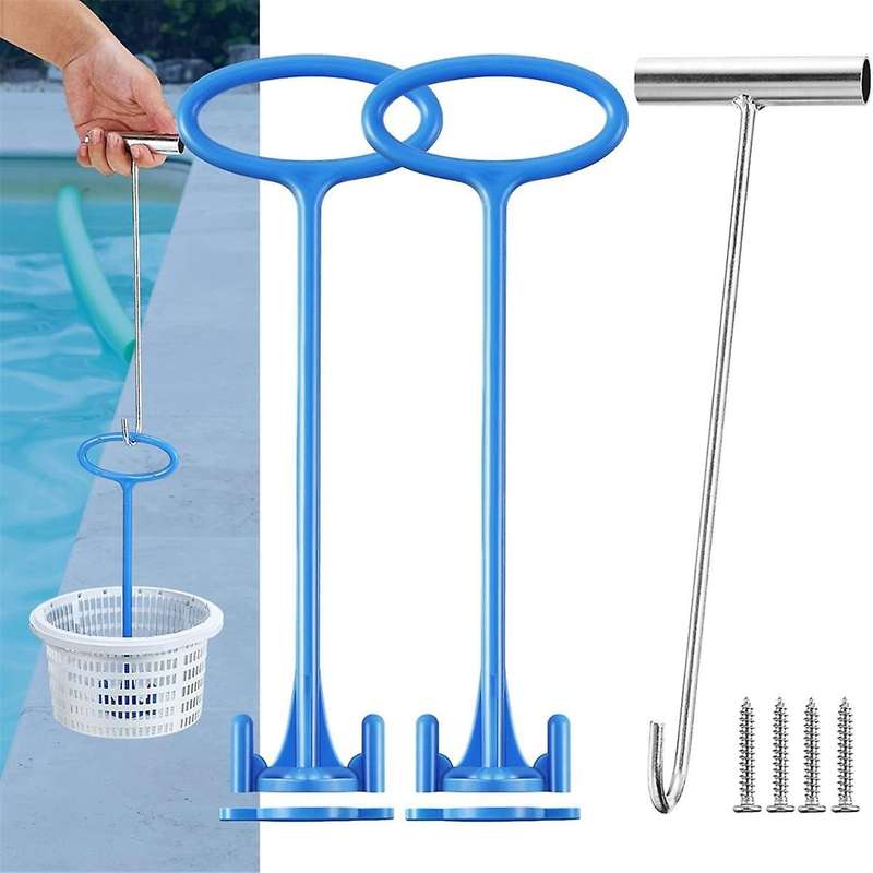 2 Pieces Skimmer Basket Handle, Pool Skimmer Basket Hook, for All Skimmer Basket for Debris Removal