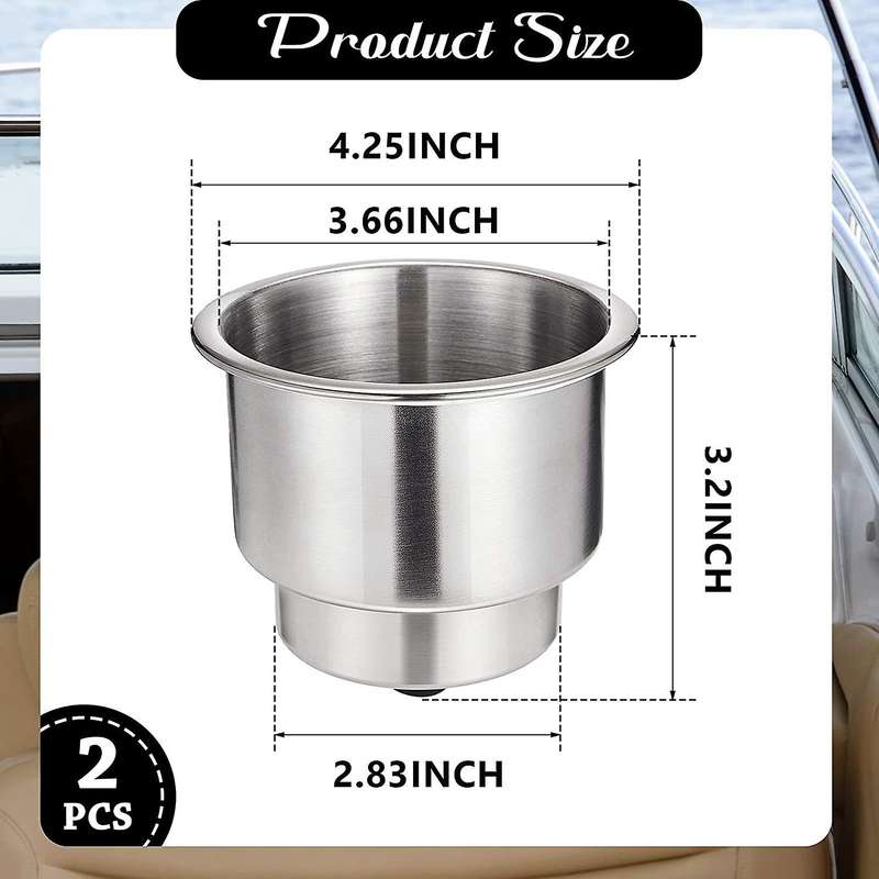 2 Pieces Stainless Steel Cup Drink Holder Boat Cup Drink Holder with Drain for Marine Boat Rv Car Tr