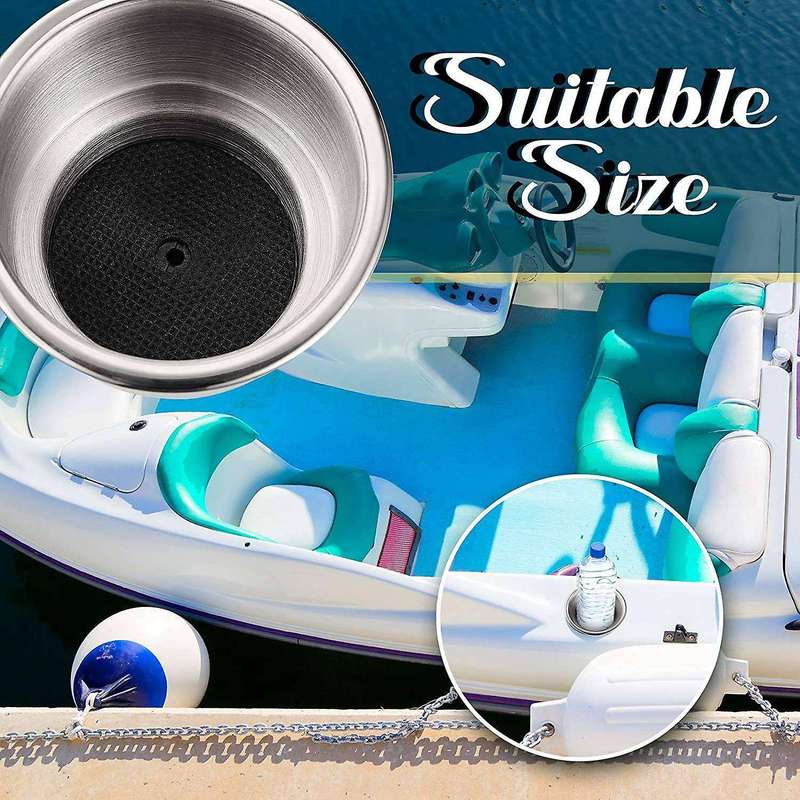 2 Pieces Stainless Steel Cup Drink Holder Boat Cup Drink Holder with Drain for Marine Boat Rv Car Tr