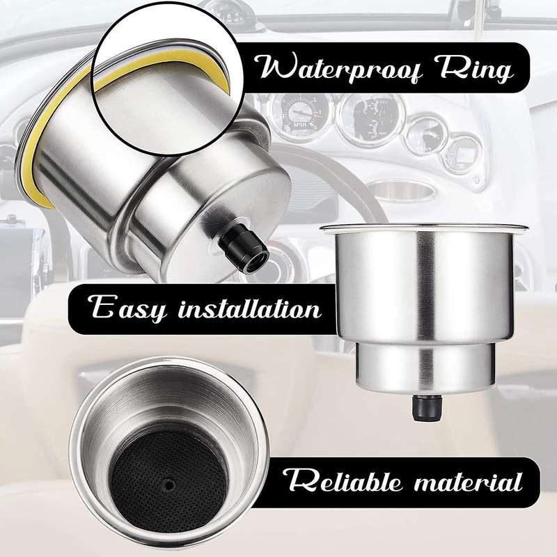 2 Pieces Stainless Steel Cup Drink Holder Boat Cup Drink Holder with Drain for Marine Boat Rv Car Tr