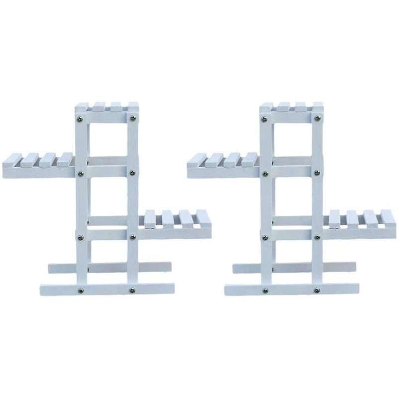 2 Pieces Of White Wooden Flower Stand, Decorative Shelf, Three-layer Flower Stand, Garden Balcony P