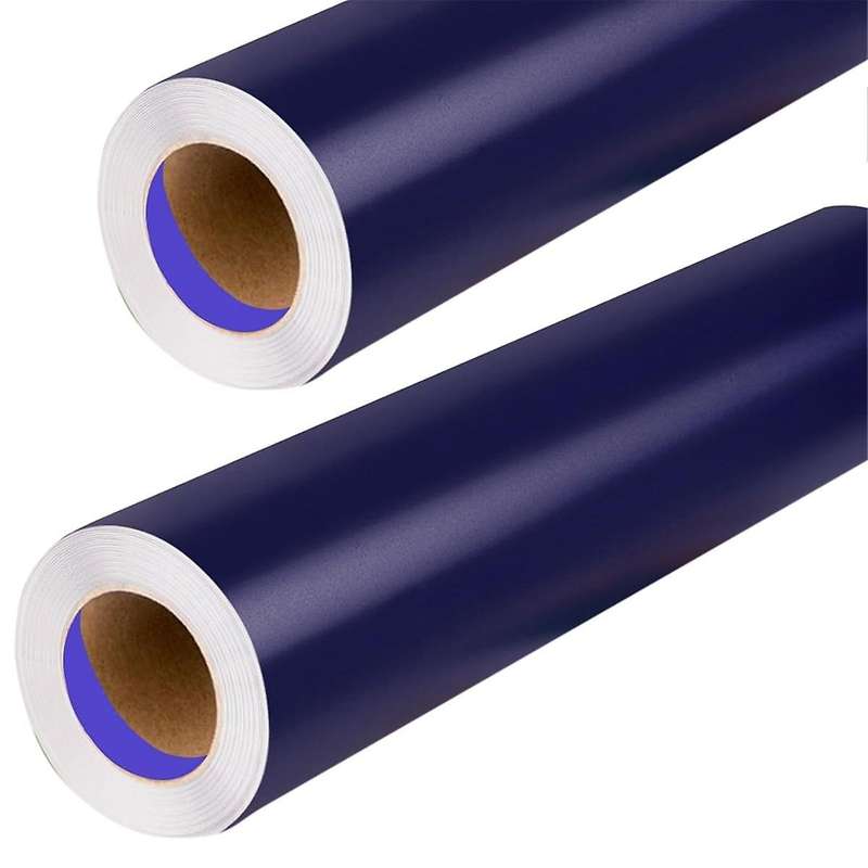 2 Rolls,12in X 30ft Matte Blue Vinyl&12in X 10ft Blue Adhesive Vinyl for DIY Home Decor and Car Deca