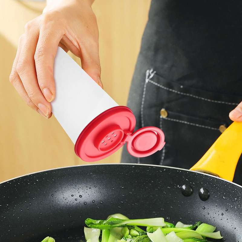 2 Salt and Pepper Shakers Moisture Proof ,Salt Shaker with Red Covers Lids Plastic Airtight Spice Ja