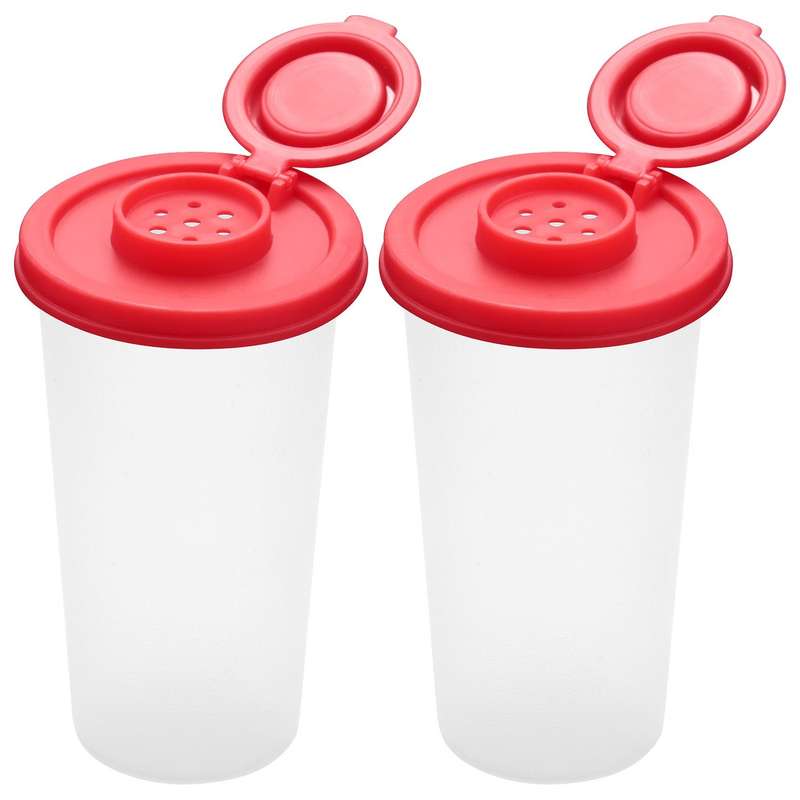 2 Salt and Pepper Shakers Moisture Proof ,Salt Shaker with Red Covers Lids Plastic Airtight Spice Ja