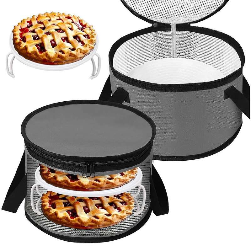 2 Sets Round Pie Carrier 11 x 7 Inch with Dish Tray Plate Stacker Insulated Casserole Carrier with L