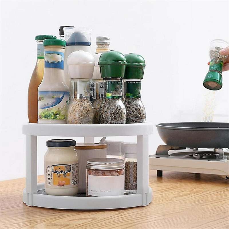 2 Tier Non Skid Condiment Rotating Storage Rack,360 Rotating Seasoning Organizer, for Pantry Cabinet