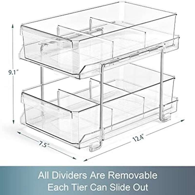 2 Tier Clear Organizer with Dividers Under Sink Closet Organization