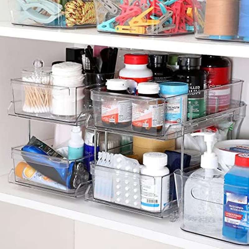 2 Tier Clear Organizer with Dividers Under Sink Closet Organization