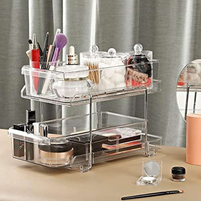 2 Tier Clear Organizer with Dividers Under Sink Closet Organization