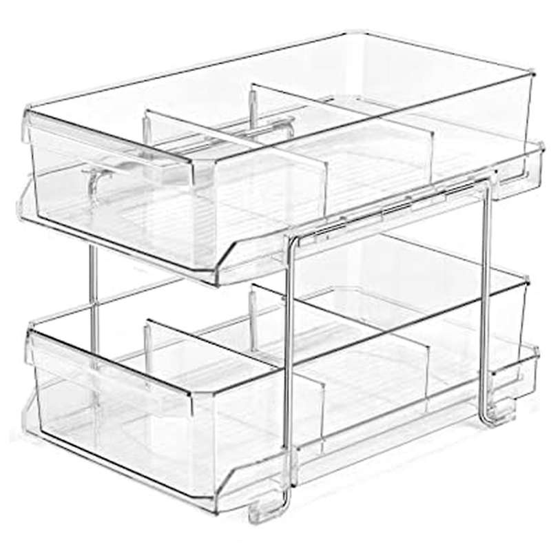 2 Tier Clear Organizer with Dividers Under Sink Closet Organization