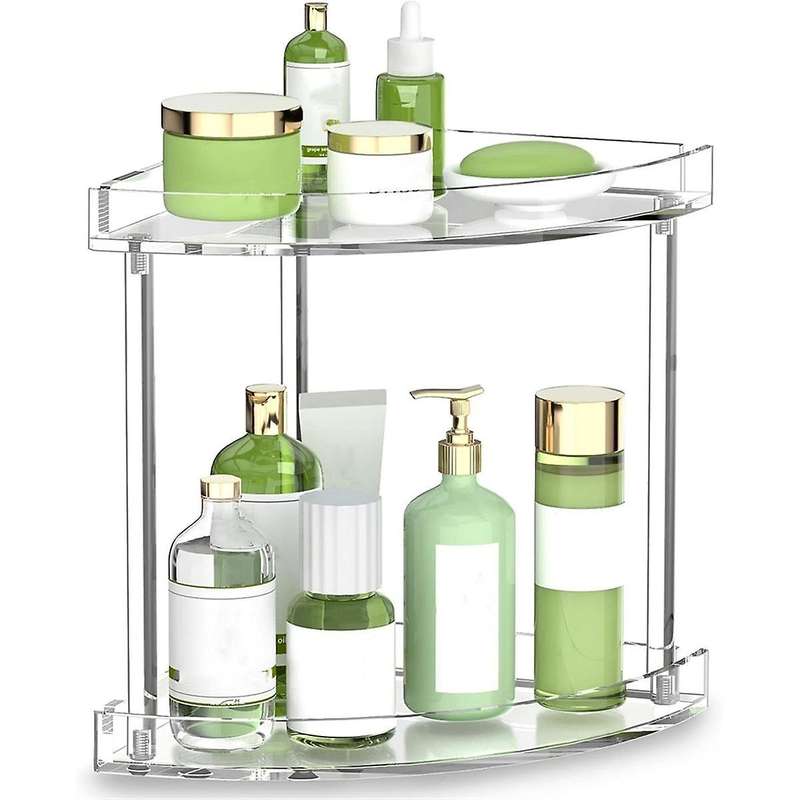 2 Tier Acrylic Bathroom Counter Organizer, Clear Bathroom Countertop Corner Organizer, Corner Stora
