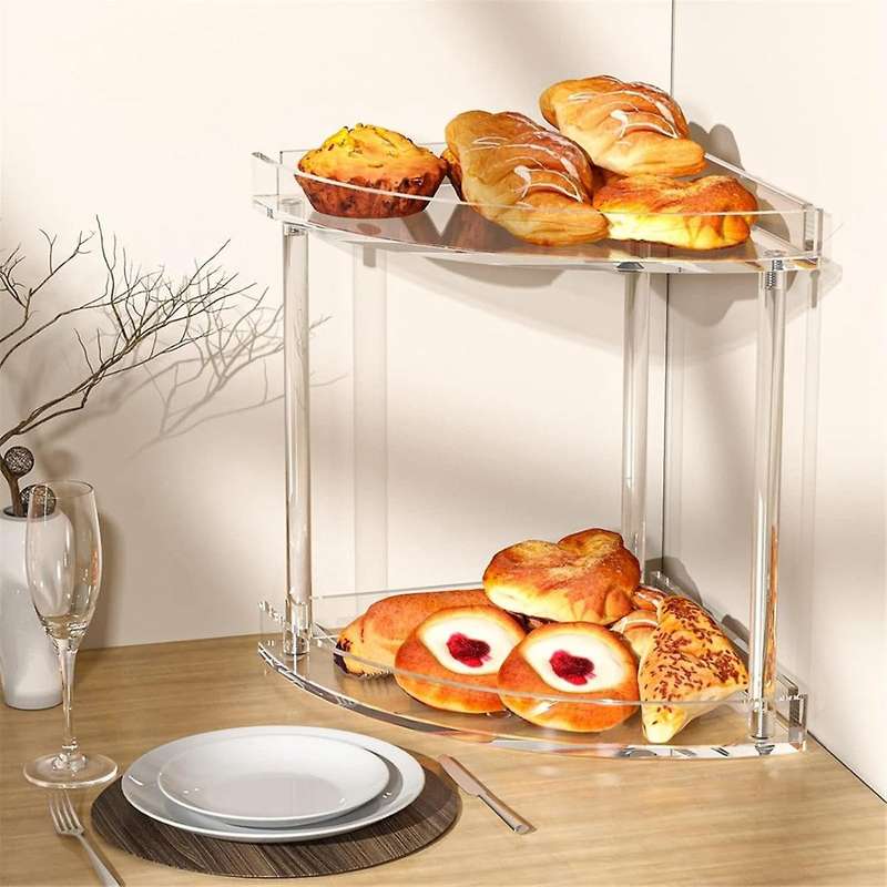 2 Tier Acrylic Bathroom Counter Organizer, Clear Bathroom Countertop Corner Organizer, Corner Stora