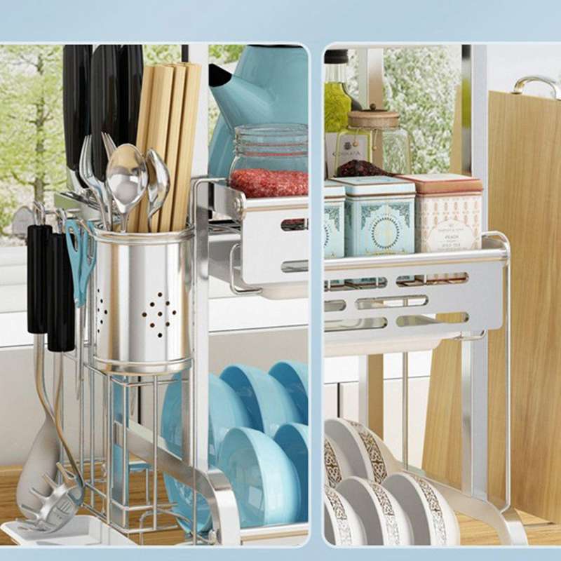 2 Tier Draining Board Rack with Drip Tray Stainless Dish Drying Rack Kitchen Plate Drying Rack Kitch