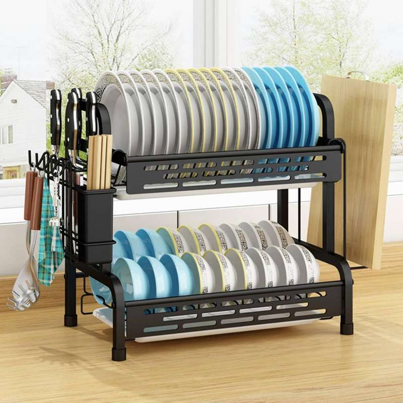 2 Tier Draining Board Rack with Drip Tray Stainless Dish Drying Rack Kitchen Plate Drying Rack Kitch